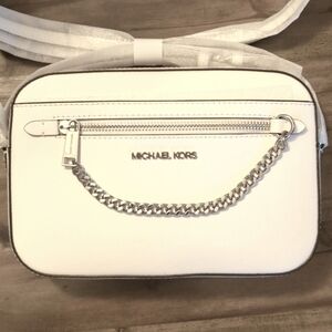 MICHAEL KORS Jet Set Large Saffiano Leather Crossbody Optic White Bag